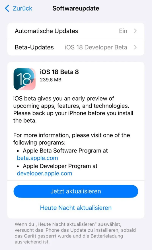 南平苹果手机维修分享苹果 iOS / iPadOS 18 开发者预览版 Beta 8 发布 